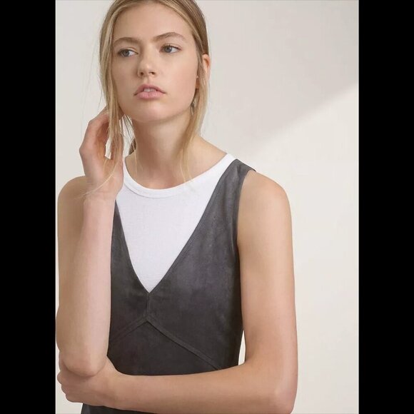 Aritzia Wilfred Free NWOT Jones Faux Vegan Suede V-Neck Sleeveless Dress Size 4 - Picture 4 of 10